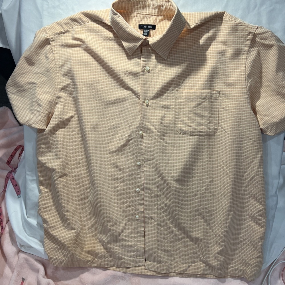 Van Heusen Studio Button Up Shirt Men's XXL Beige‎  Short Sleeve186